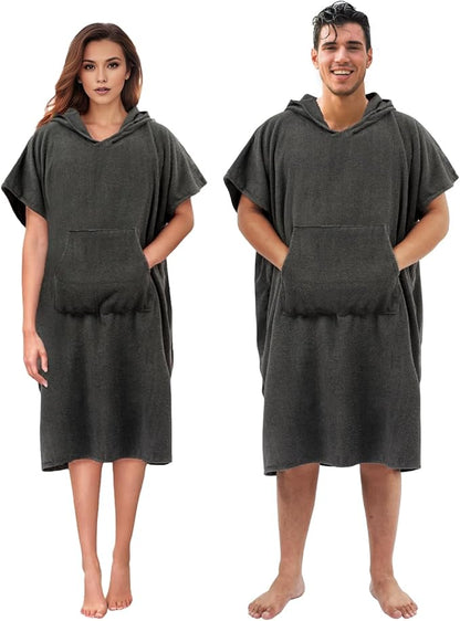 Abahub Surf Poncho Changing Robe with Hood, Thick Quick Dry Microfiber Wetsuit Changing Towel for Surfing Beach Swim Outdoor Sports Men Women, Absorbent Wearable Towel Cover Up(Grey)