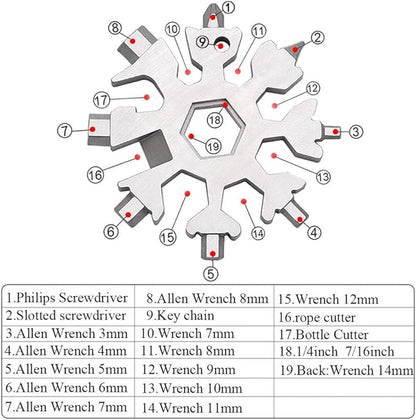 18-in-1 Snowflake Multi-Tool Screwdriver, Stainless Steel 18-1 Multitool Snow Tool,Best Gift for mens (Silver)