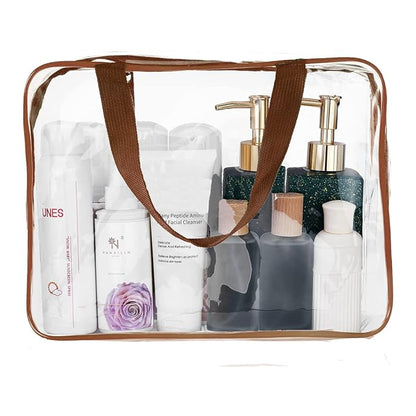 3Pcs Crystal Clear PVC Travel Toiletry Bag Kit for Women Men, Waterproof Vinyl Packing Organizer Storage Bags with Zipper Handle Straps, Cosmetic Pouch Carry on Airport Airline Compliant Bag Handbag
