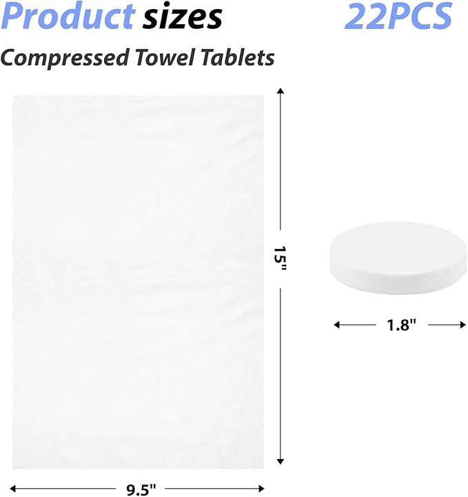 BigOtters 22PCS Compressed Towel Tablets, Compressed Travel Towels 9.5 x 15inch Portable Magic Towels for Camping Hiking Face Washing Toilet Reusable