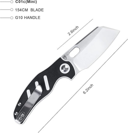 Kizer C01c(Mini) EDC Sheepdog Pocket Knife, Black White G10 Handle 154CM Steel Folding Knife for Men, Survival Knives with Thumb Hole Opener, EDC Hunting Knives for Outdoor, Camping, V3488C7