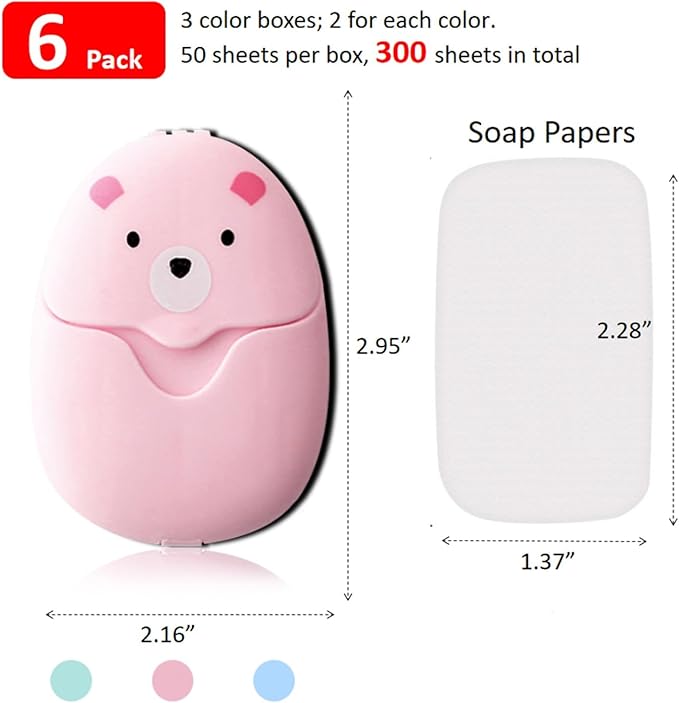 6 Boxes (300 Sheets) Mini Disposable Portable Travel Paper Hand Soap Sheets for Outdoor, Camping Hiking