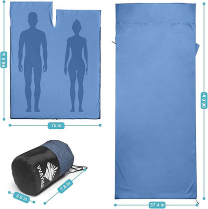 Sleeping Bag Liner, Self Tan Sleep Sack, Adult Sleep Sack, Two-Way-Zipper Expose Feet Separately, Portable Single Camping Travel Sheets for Hotel,Hostels,Business Trips