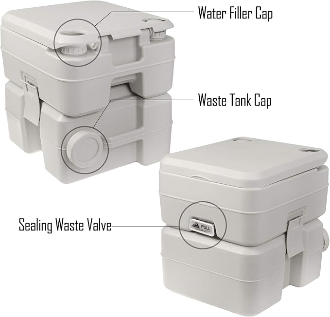 Portable 5.3 Gallon Camping Toilet with Carry Bag - Supports 286 LBS, 50 Flushes, Detachable Tanks
