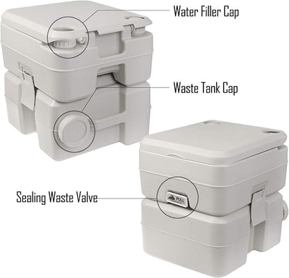 Portable 5.3 Gallon Camping Toilet with Carry Bag - Supports 286 LBS, 50 Flushes, Detachable Tanks