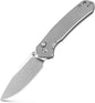 CJRB CUTLERY Pocket Knife Pyrite (J1925) Button Lock EDC Small Foldable Knife AR-RPM9 Steel Blade and Titanium Handle Silver Outdoor for Men Women for Gifts