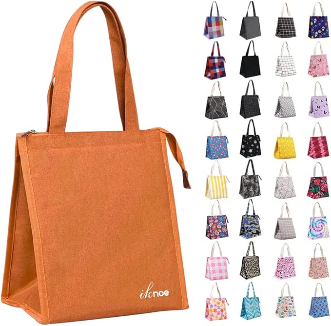 iknoe Lunch Bag Insulated Lunch Bags for Women & Men, 9L Reusable Lunch Tote, Portable Adult Thermal Large Lunch Cooler for Work Picnic Beach (Orange)