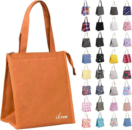 iknoe Lunch Bag Insulated Lunch Bags for Women & Men, 9L Reusable Lunch Tote, Portable Adult Thermal Large Lunch Cooler for Work Picnic Beach (Orange)