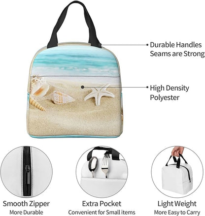 Imiss Starfish Lunch Box Blue Lunch Bags for Women Men, Beach Water-resistant Lunch Tote Portable Thermal Lunchbox Tote Bag for Office Work Picnic