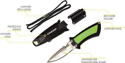 Cressi Short Blade Knife for Scuba Diving and Spearfishing with Quick-Release Sheath & Hose Holder - Lima: designed in Italy