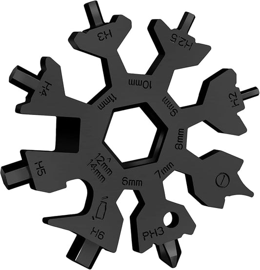 18 in 1 Snowflake Multi Tool, Phillips Flat Screwdriver Kit/Wrench/Bottle Opener, EDC Camping Gear, Gifts for Men (Black)