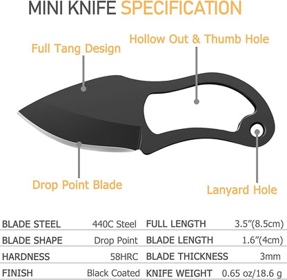 2PCS EDC Utility Mini Pocket Knife with Sheath and Rope, Ultra Small Tactical Fixed Blade Knife Cute Box Cutter, Perfect for Outdoor Camping, Survival, Hiking, Gifts for Men and Women