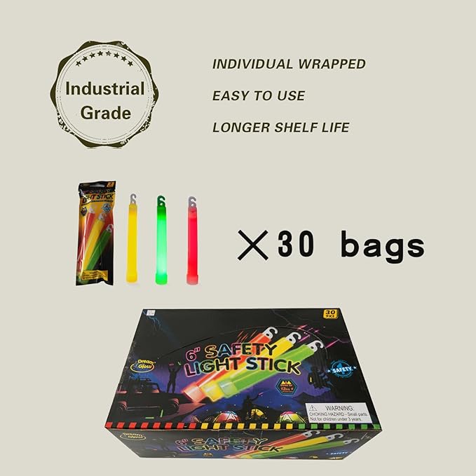 Industrial Grade Glow Sticks(12-90PCS) 6 inches Ultra Bright Emergency Light Sticks for Camping Accessories Hurricane Supplies,Earthquake, Survival Kit More Lasts Over 12 Hours……