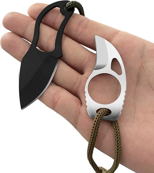 2PCS EDC Utility Mini Pocket Knife with Sheath and Rope, Ultra Small Tactical Fixed Blade Knife Cute Box Cutter, Perfect for Outdoor Camping, Survival, Hiking, Gifts for Men and Women