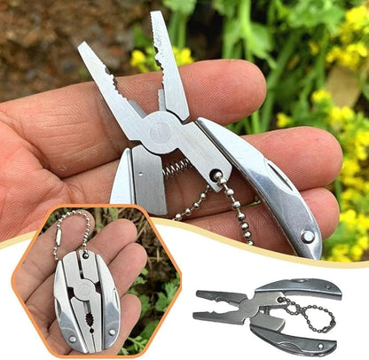 1Pc Silvery 7 in 1 Multifunctional Stainless Steel Pliers,Mini Folding Multi Tools Set Key Chain,Multi Tools Kits Wire Strippers for Outdoor Fishing Camping Hiking Multitools and Accessories