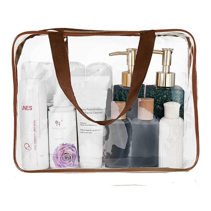 2Pcs Crystal Clear PVC Travel Toiletry Bag Kit for Women Men, Waterproof Vinyl Packing Organizer Storage Bags with Zipper Handle Straps, Cosmetic Pouch Carry on Airport Airline Compliant Bag Handbag