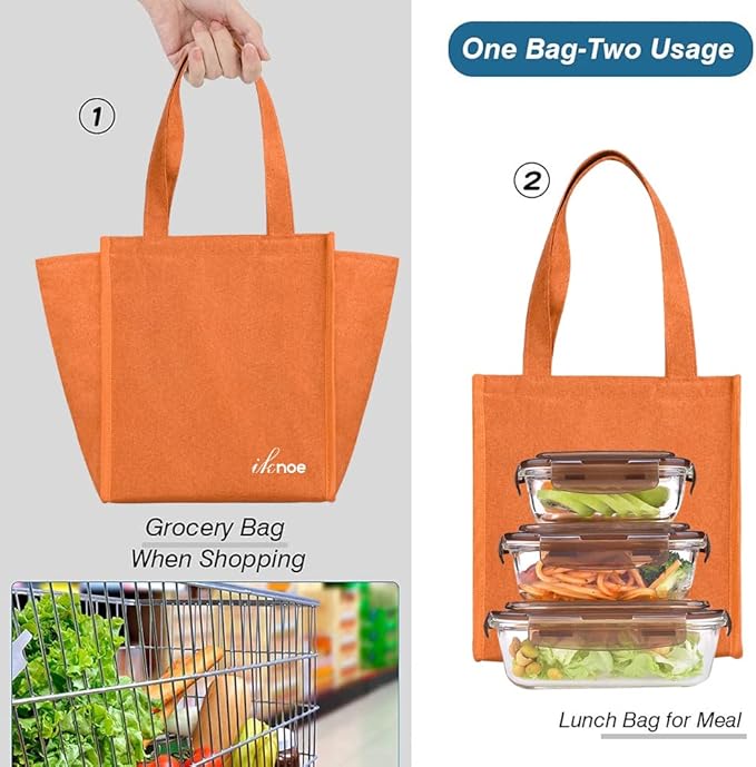 iknoe Lunch Bag Insulated Lunch Bags for Women & Men, 9L Reusable Lunch Tote, Portable Adult Thermal Large Lunch Cooler for Work Picnic Beach (Orange)