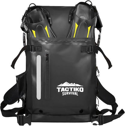 30L Heavy-Duty 100% Waterproof Backpack - Equipment Pocket, Carabiner - Roll Top Floating Dry Bags (Jet Black)