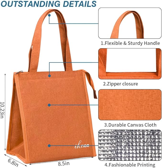 iknoe Lunch Bag Insulated Lunch Bags for Women & Men, 9L Reusable Lunch Tote, Portable Adult Thermal Large Lunch Cooler for Work Picnic Beach (Orange)
