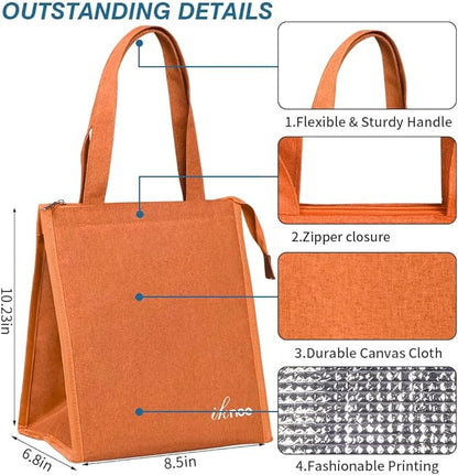 iknoe Lunch Bag Insulated Lunch Bags for Women & Men, 9L Reusable Lunch Tote, Portable Adult Thermal Large Lunch Cooler for Work Picnic Beach (Orange)