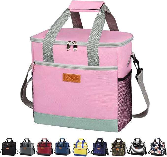Iknoe Large Cooler Bag Collapsible 24 Can Insulated Bags Leakproof Lunch Cooler Tote with Multi-Pockets for Adult Insulated Thermal Bag for Beach, Picnic, Office Work