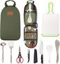 Camp Kitchen Utensil Organizer Travel Set Portable BBQ Camping Cookware Stainless Steel Utensils Travel Kit Outdoor Equipment Cutting Board Tongs Scissors Knife Ladle Spatula
