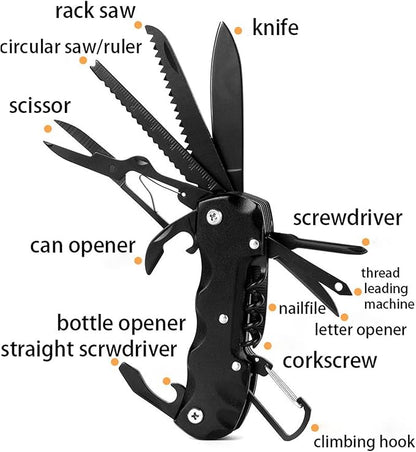 15-in-1 Stainless Steel Multitool Pocket Knife with climbing hook