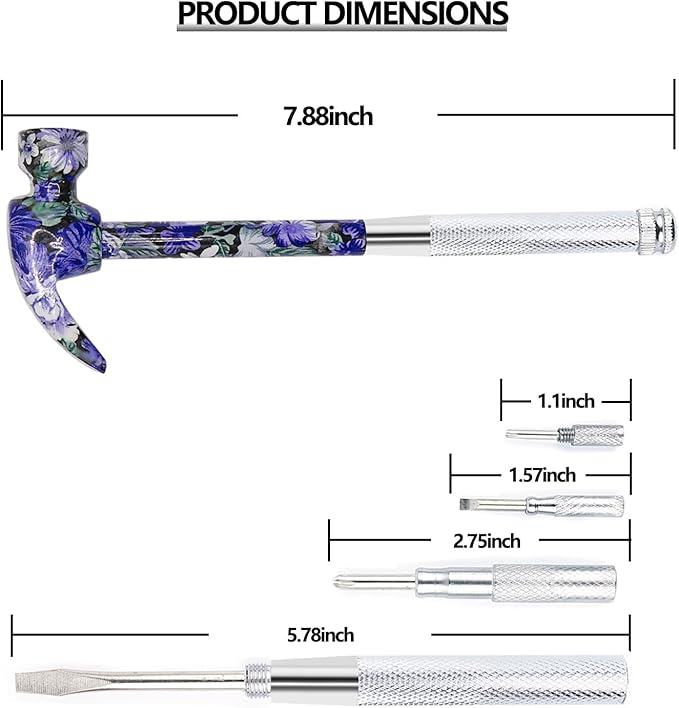 6-in-1 Multi-Tool Camping Hammer Set with Slotted/Flat Head Phillips Screwdriver for Mechanical Maintenance, Interior Decoration, Outdoor Adventures, Best Gift (purple)