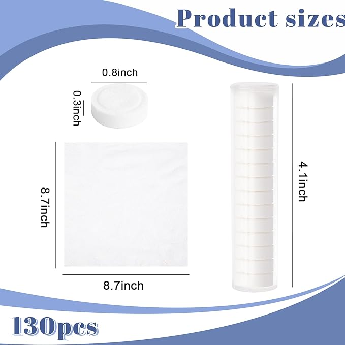 MCPINKY Compressed Towels, 130PCS Travel Hiking Toilet paper Portable Washcloth with Tube Containers Camping Wipes for Home Beauty Outdoors Hiking