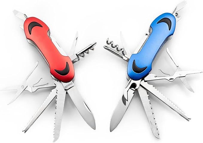 2 PCS Pack Foldable Pocket Swiss Style Army Knife, 12-in-1 Multitools Pocket Knife for Camping Hiking Multi Function Survival Tool