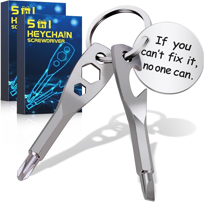 2 Pack Stocking Stuffers Christmas Gifts -5 In 1 Keychain Tools Cool Gadgets for Men Women Fathers Dad Grandpa Son Birthday Gifts, Women Boyfriend Husband Wife Flathead Bottle Opener Gifts Ideas