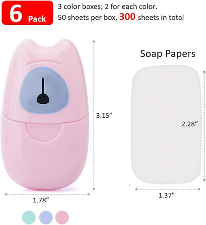 6 Boxes (300 Sheets) Mini Disposable Portable Travel Paper Hand Soap Sheets for Outdoor, Camping Hiking