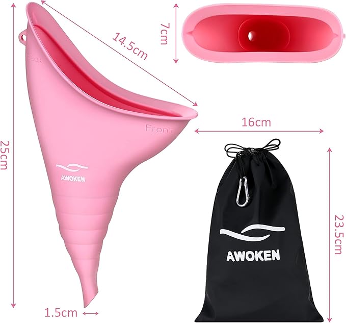 AWOKEN Female Urination Device, Reusable Silicone Female Urinal Women Pee Funnel Women to Pee Standing Up, Female Urinal with Drawstring Bags for Travel and Outdoor Camping