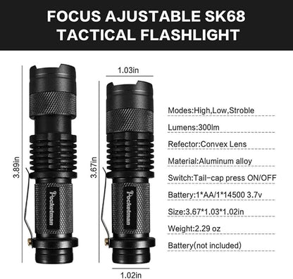 6 Pack LED Mini Flashlights 7W 300LM SK-68 3 Modes Adjustable Focus Zoomable Q5 LED Tactical Flashlight for Camping Hiking Emergency (Six Color Pack)