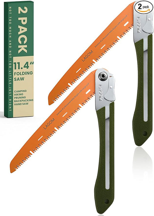 2 Pack Folding Saw | Folding Hand Saw for Cutting Branches, 11.4", a Camping Saw Made with SK5 Steel, Survival Saw with a Secured Design, Folding Camp Saw
