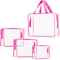 4Pcs Crystal Clear PVC Travel Toiletry Bag Kit for Women Men, Waterproof Vinyl Packing Organizer Storage Bags with Zipper Handle Straps, Cosmetic Pouch Carry on Airport Airline Compliant Bag Handbag
