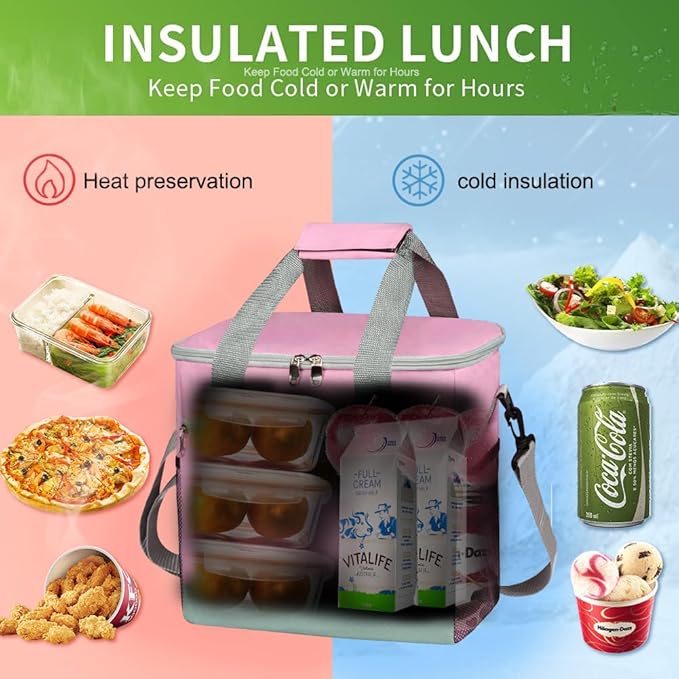 Iknoe Large Cooler Bag Collapsible 24 Can Insulated Bags Leakproof Lunch Cooler Tote with Multi-Pockets for Adult Insulated Thermal Bag for Beach, Picnic, Office Work