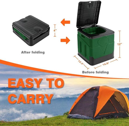 Portable toilet, portable folding toilet, folding toilet with cover, outdoor travel toilet, camping travel toilet (Green)