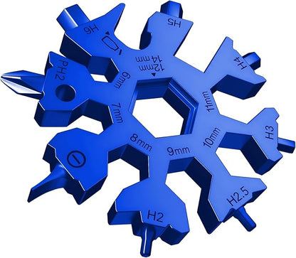 18 in 1 Snowflake Multi Tool, Phillips Flat Screwdriver Kit/Wrench/Bottle Opener, EDC Camping Gear, Gifts for Men (Blue)