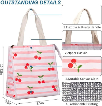 iknoe Insulated Lunch Bag for Women, 9L Durable Wide-Open Foldable & Portable Lunch Tote with Interior Pockets, Water-Resistant Thermal Lunch Cooler for Adults Picnic Beach (Cherry)