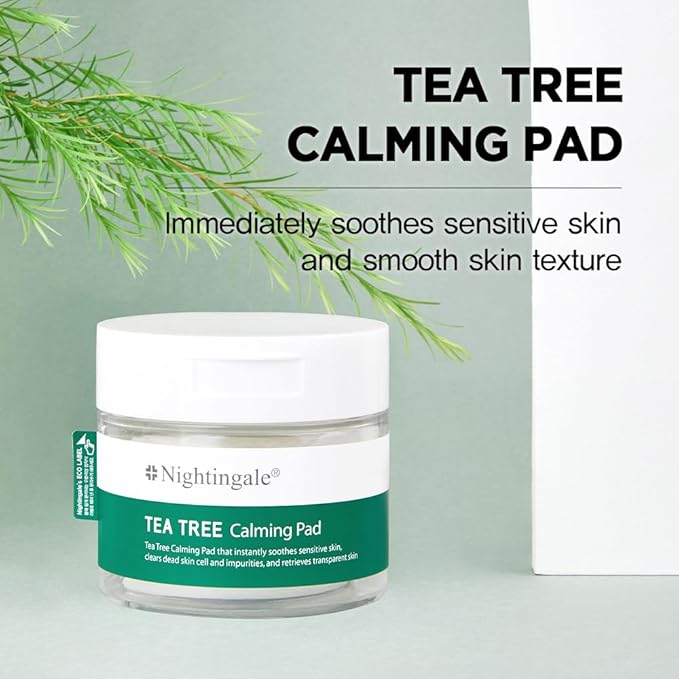 Nightingale Teatree Calming Pads, Facial Toner Pads with Tea Tree & PHA, Low pH Daily Toner Pads to Soothing for Sensitive Skin, Vegan Pads, Non-Irritation, Fragrance & Alcohol Free