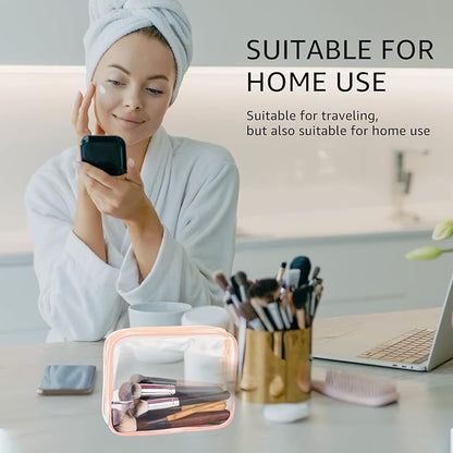 6Pcs Crystal Clear PVC Travel Toiletry Bag Kit for Women Men, Waterproof Vinyl Packing Organizer Storage Bags with Zipper Handle Straps, Cosmetic Pouch Carry on Airport Airline Compliant Bag Handbag