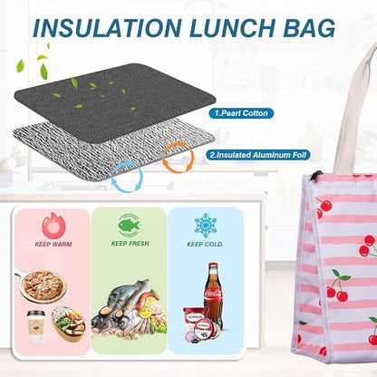 iknoe Insulated Lunch Bag for Women, 9L Durable Wide-Open Foldable & Portable Lunch Tote with Interior Pockets, Water-Resistant Thermal Lunch Cooler for Adults Picnic Beach (Cherry)