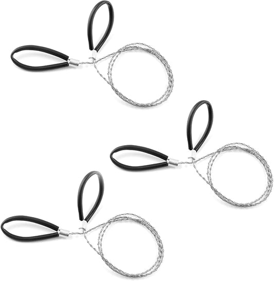 3 Pack Stainless Steel Wire Saw Emergency Saw Kit, Camping Wire Saw Mini Backpacking Saw, Cable Cutting String Bone Rope Saw, Travel Chainsaw for Wood Cutting Hiking Hunting (Wire Handle)