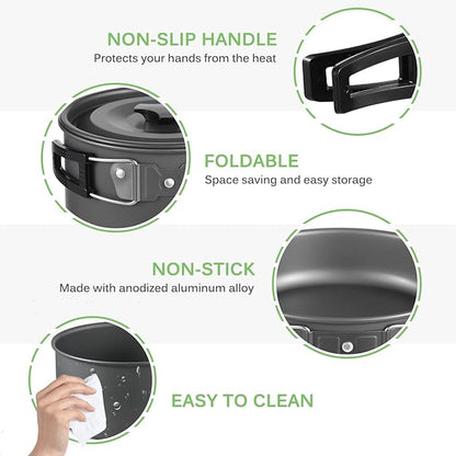 TOMSHOO Camping Cookware Mess Kit, Lightweight Camping Cooking Set Alumina Backpacking Camping Pots Pans Kettle Set for Outdoor Backpacking Hiking Picnic Included Carry Bag