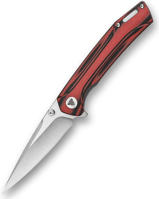 154CM Pocket Knife,3.26in Thumb Stud Satin 154CM Blade,Red and Black G10 Handle with Deep Carry Clip,Folding EDC Knives for Men Camping Fishing,Volans-03RB