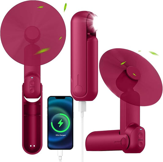 4 IN 1 Portable Handheld Fan,Personal Foldable Cooling Fan, Mini Pocket Fan,Desk Fan,Hand Fan,Flashlight,Power Bank,Table Lamp,Camping Travel Beach Fan, Birthday Gifts for Women Men(Red)
