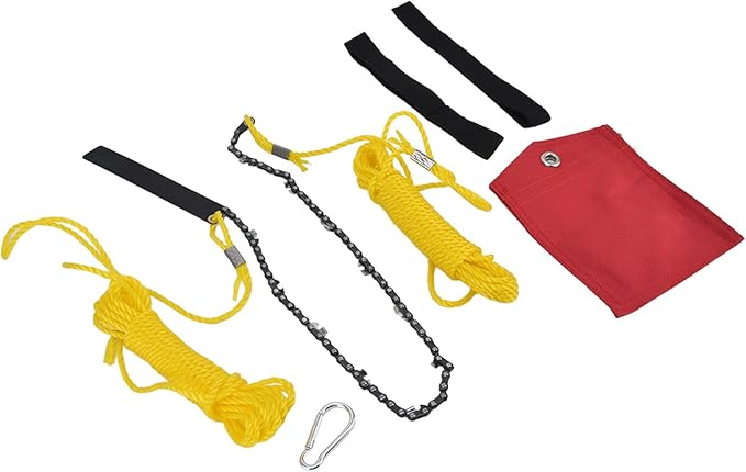 24 Inch High Reach Tree Limb Hand Rope Saw, Rope Chain Saw with Double Sides Teeth Blades, Manganese Steel Folding Pocket Chainsaw for Wood Cutting Camping Hunting Garden Work