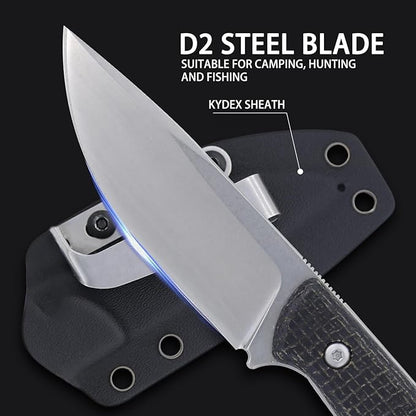 3.38 Inches D2 Steel Fixed Blade Knife,with Kydex Sheaths,for Camping,Hunting,Outdoor Activities 1048A1, realbbh8