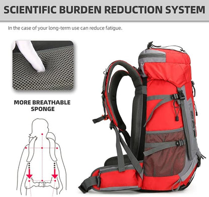 60L Hiking Backpack Lightweight Camping Backpack with Rain Cover Large Waterproof Packable Outdoor Trekking Travel Backpack for Men Women (Red)